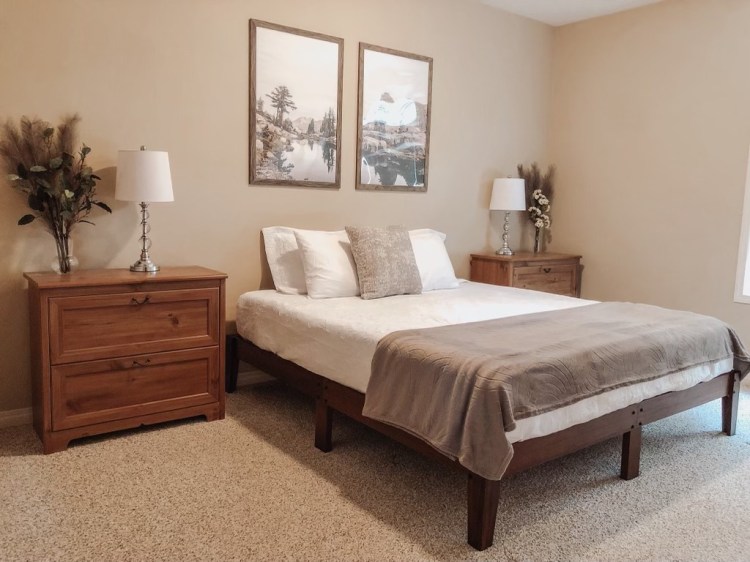 Master bedroom in this Alberta cottage for rent
